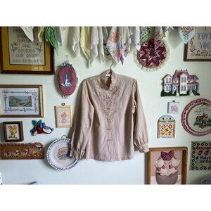 60's VTG Rose Brand made in China embroidered snap front mandarin collar blouse